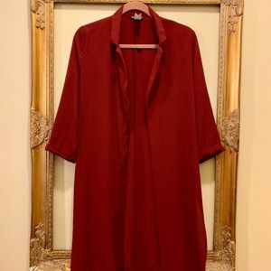 deep red loose blazer with side slits